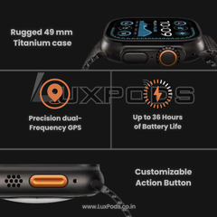 Lux Watch Ultra 2 [GPS + Cellular | 49mm] Sports Watch | Premium Build | Precision GPS | Bluetooth Calling | ON/OFF Logo | FREE 2 Extra Straps